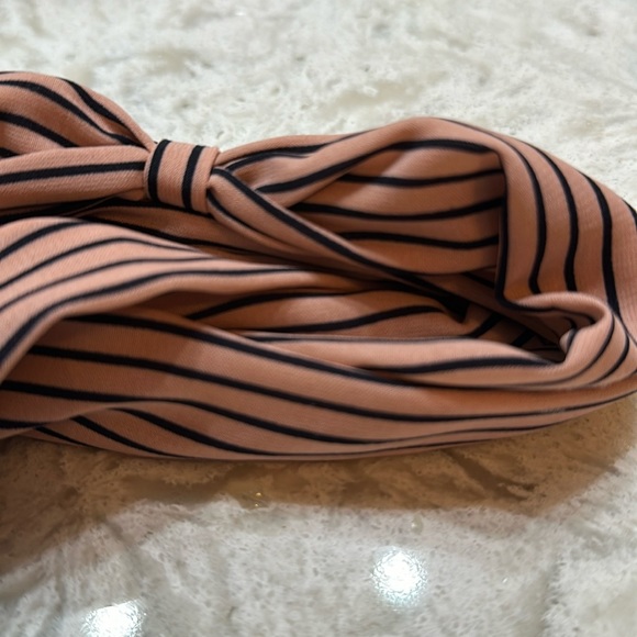 Hair Wrap Tie Bow Wire Headband Blush Pink Black Stripe - Picture 4 of 4